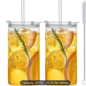 New Set of 2 Large 26 oz Ribbed Tumblers with Lids & Straws
